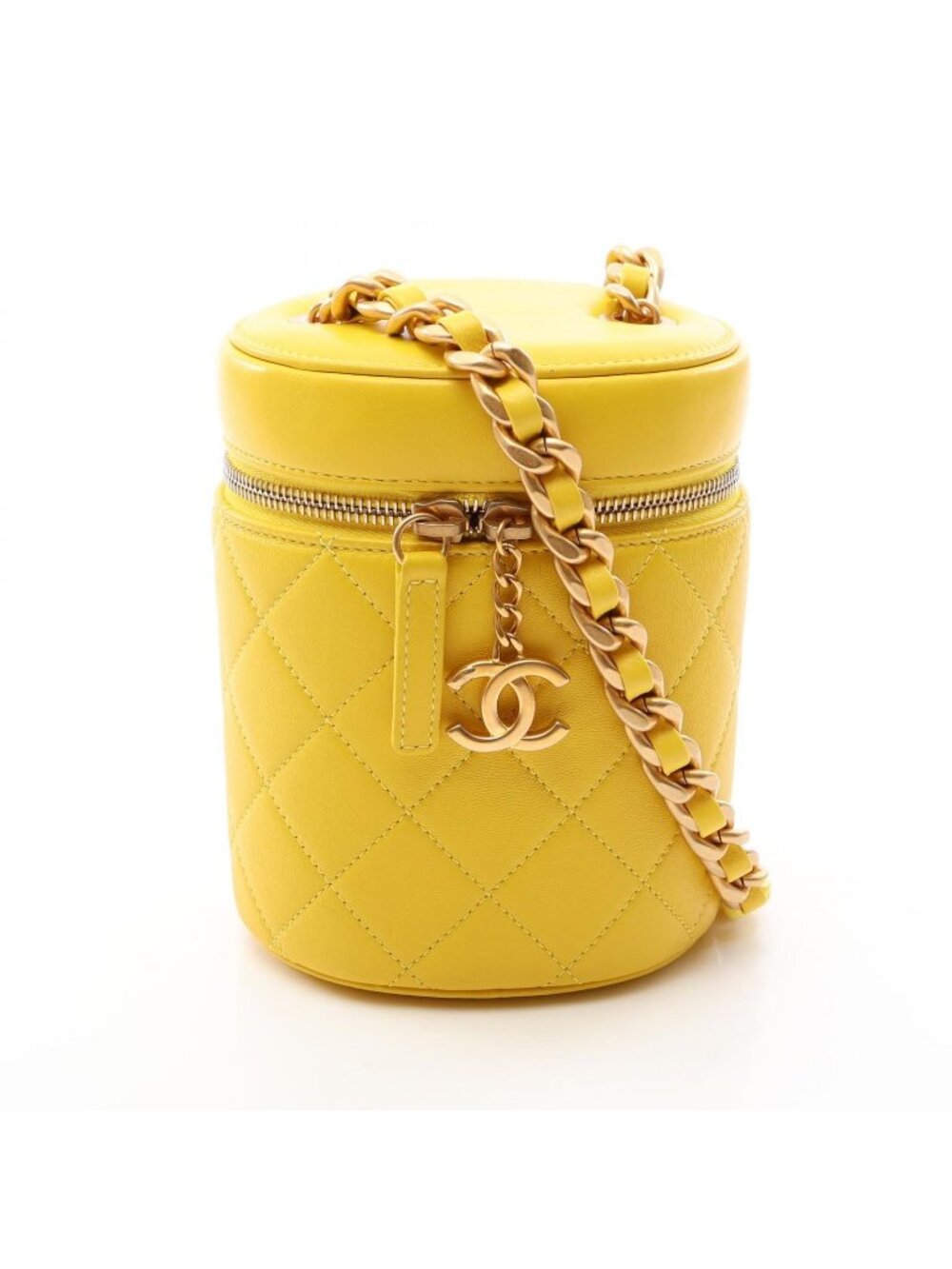 Chanel Shoulder Bag Quilted Vanity Yellow Lambskin Chain